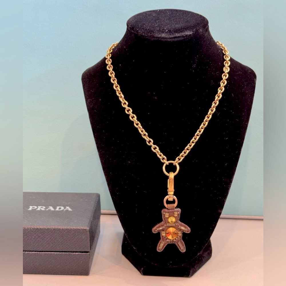 PRADA Safiano Bear Charm Necklace